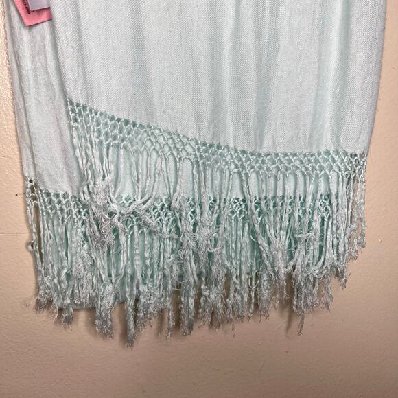 Theodora & Callum Scarf 28x76 Fringe Viscose Knit Blue Rectangle Shawl Minimal - Picture 6 of 11